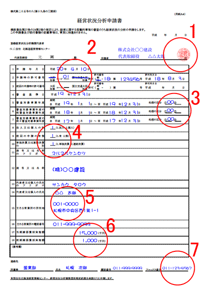 経営状況分析申請書の記入例